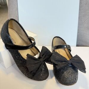 Black Glitter Kids Dress Shoes with Bow (Girls)